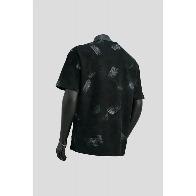 

Мужская футболка с короткими рукавами и рваными дырками, летняя модная тенденция 2025, брендовый элитный ретро крутой повседневный топ с граффити