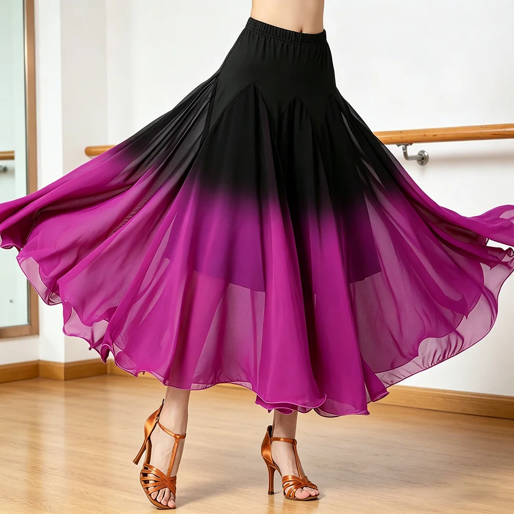 Female Ballroom Swing Skirt Flamenco Tango Modern Dance Performance Skirt with Gradient