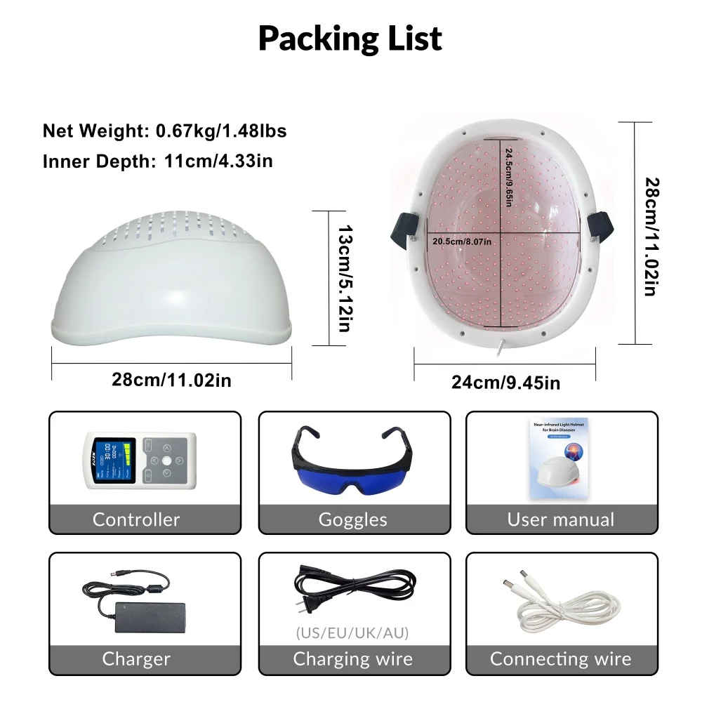 ZJZK Neuromodulation Therapy PBM Helmet 810nm NIR Light Transcranial Photobiomodulation Device for Depression Parkinson Stroke view 6