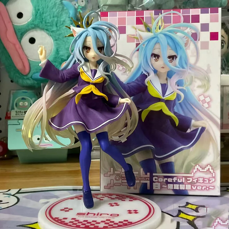 Figura de Anime No Game No Life de 18cm, Shiro con oreja de gato, uniforme escolar, figura de acción de PVC, juguete para regalo coleccionable
