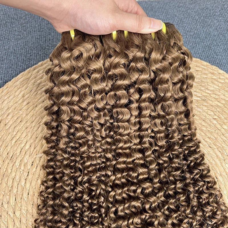 # 4 حزم بني شوكولاتة مجعد عميق 100% شعر بشري 1/2/3/4 حزم صفقة بورمية مجعد ريمي عذراء وصلات شعر جيري مجعد