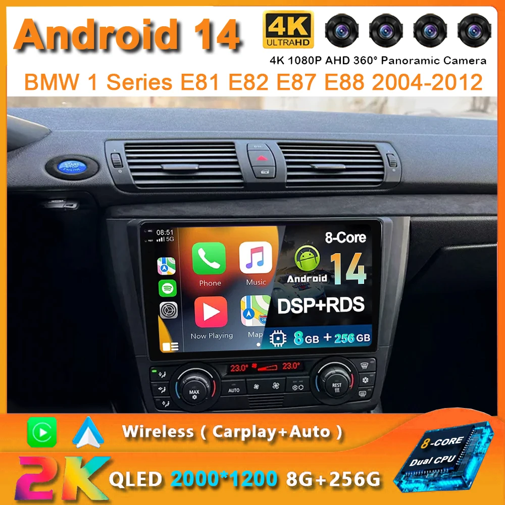 

Автомагнитола на Android 14 для BMW 1 серии E81 E82 E87 E88 2004-2012 мультимедийный видеоплеер 2Din 4G + WIFI GPS-навигация Carplay