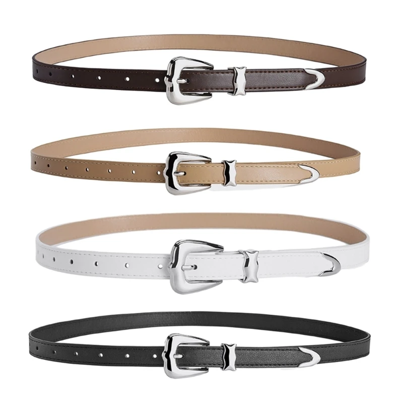 

Womens Leathers Belts for Jeans Pants Fashion Dress Belt with Solid Pin Buckle Female Thin Narrow Waistbelts