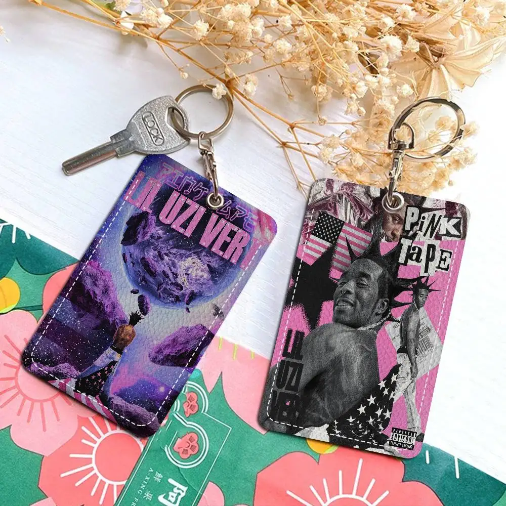 Lil Uzi Vert Singer 1Pc Access Card Case Leather Card Holder Keychain Key Ring Door Access Tags ID Card Case Keychain