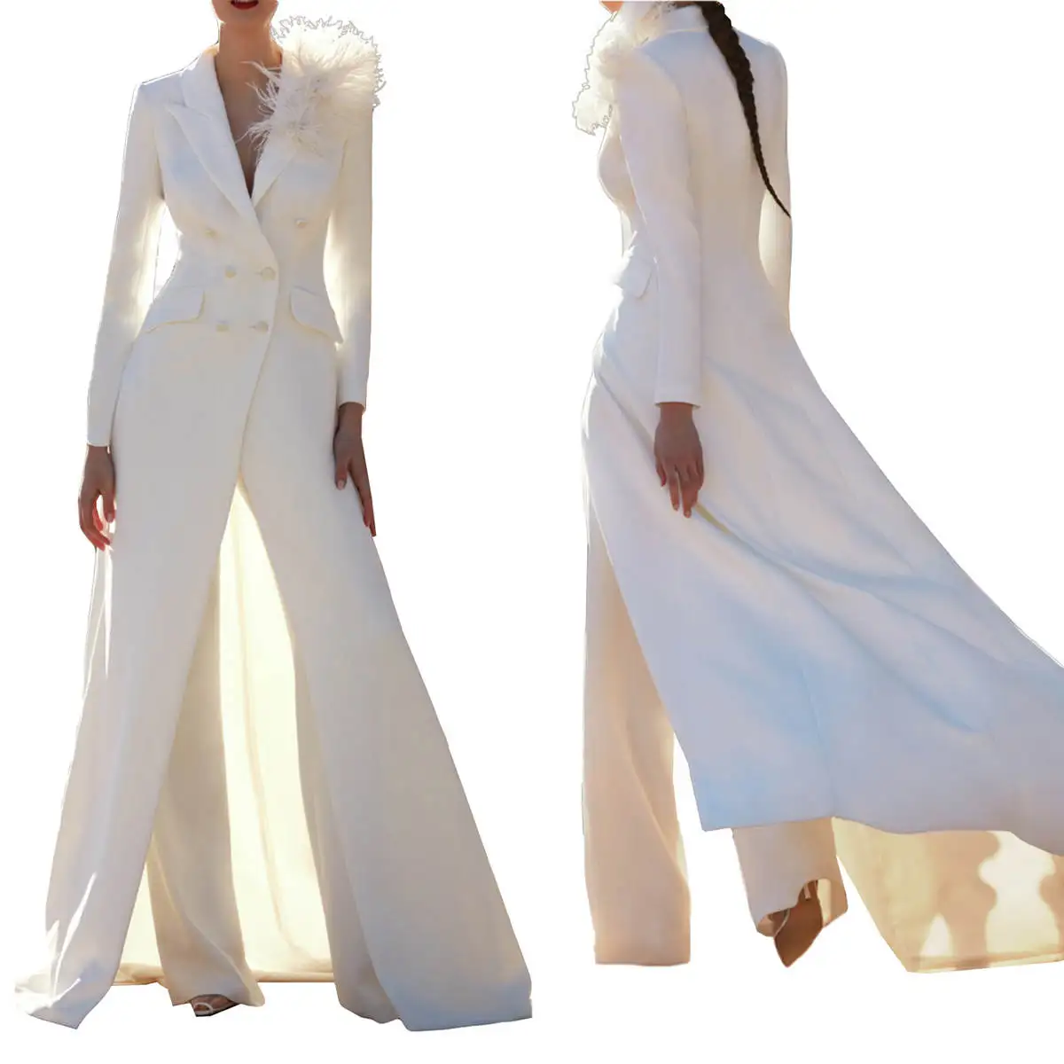 Women Wedding Tuxedos Slim Fit Long Jacket Blazer Pants Suits Prom Evening Guest Wear Custom Made Party Outfits 2 Pieces