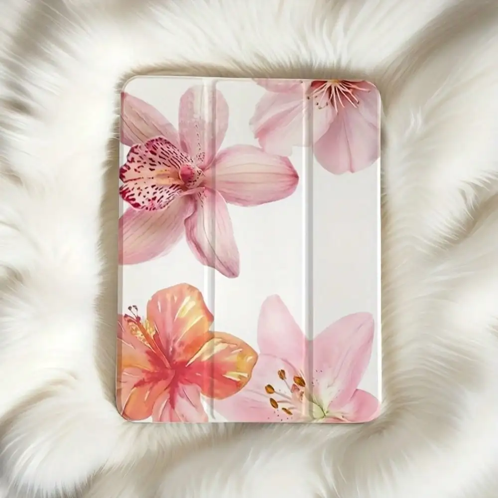 

Pink butterfly orchid pattern,TPU folding protective case,suitable for iPad Pro/Air/Mini (multiple sizes),sleep/wake function.