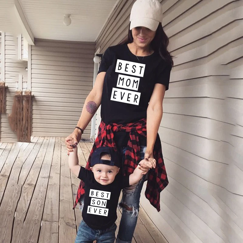 Family Matching Outfits 1PC Best Mom Ever Best Son Ever Mommy and Me Matching Mother Kids Shirt Short Sleeve Tshirts