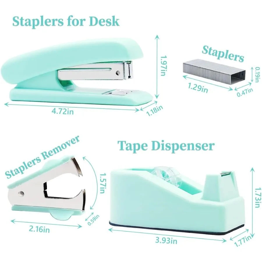 Perlengkapan Kantor Teal Perlengkapan dan Aksesori Kantor Teal Stapler Hijau Mint dan Set Dispenser Pita untuk Meja Kantor Hijau Wanita