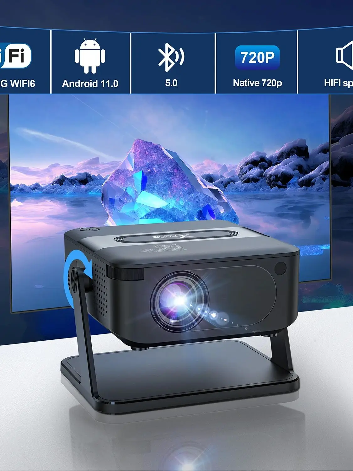 Mini projecteur intelligent avec prise en charge native 720P décodage 4K double WiFi 6 sans fil 5 projecteur de cinéma Portable pour Home cinéma