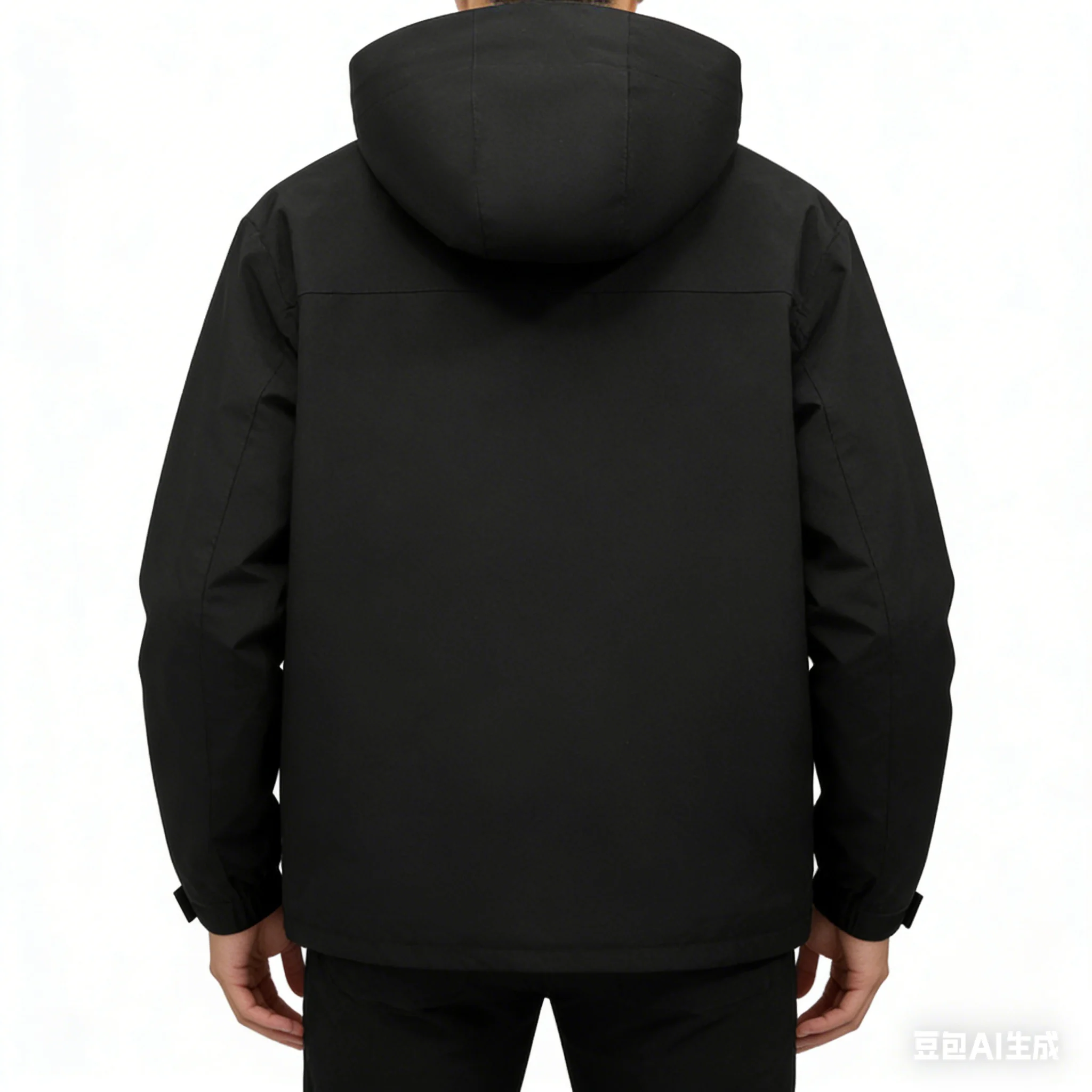 Men's Solid-Color Zipper Drawstring Outdoor Hooded Jacket Waterproof Windbreaker Style Casual Long-Sleeved Coat