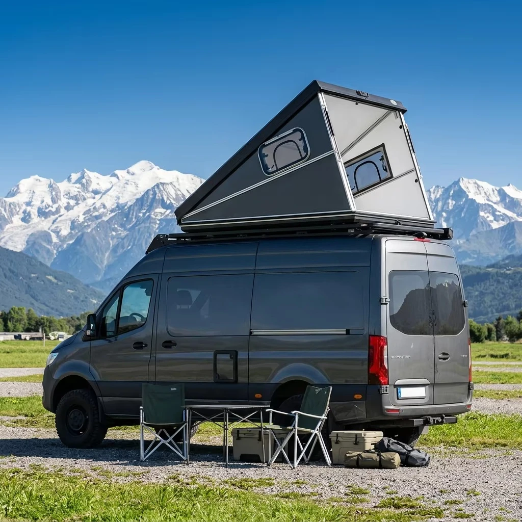 P Show FRP Wedge Rooftop Camper for Mercedes Sprinter Van RV Hard Shell Clamshell Manual Four-season Triple Layer Tent