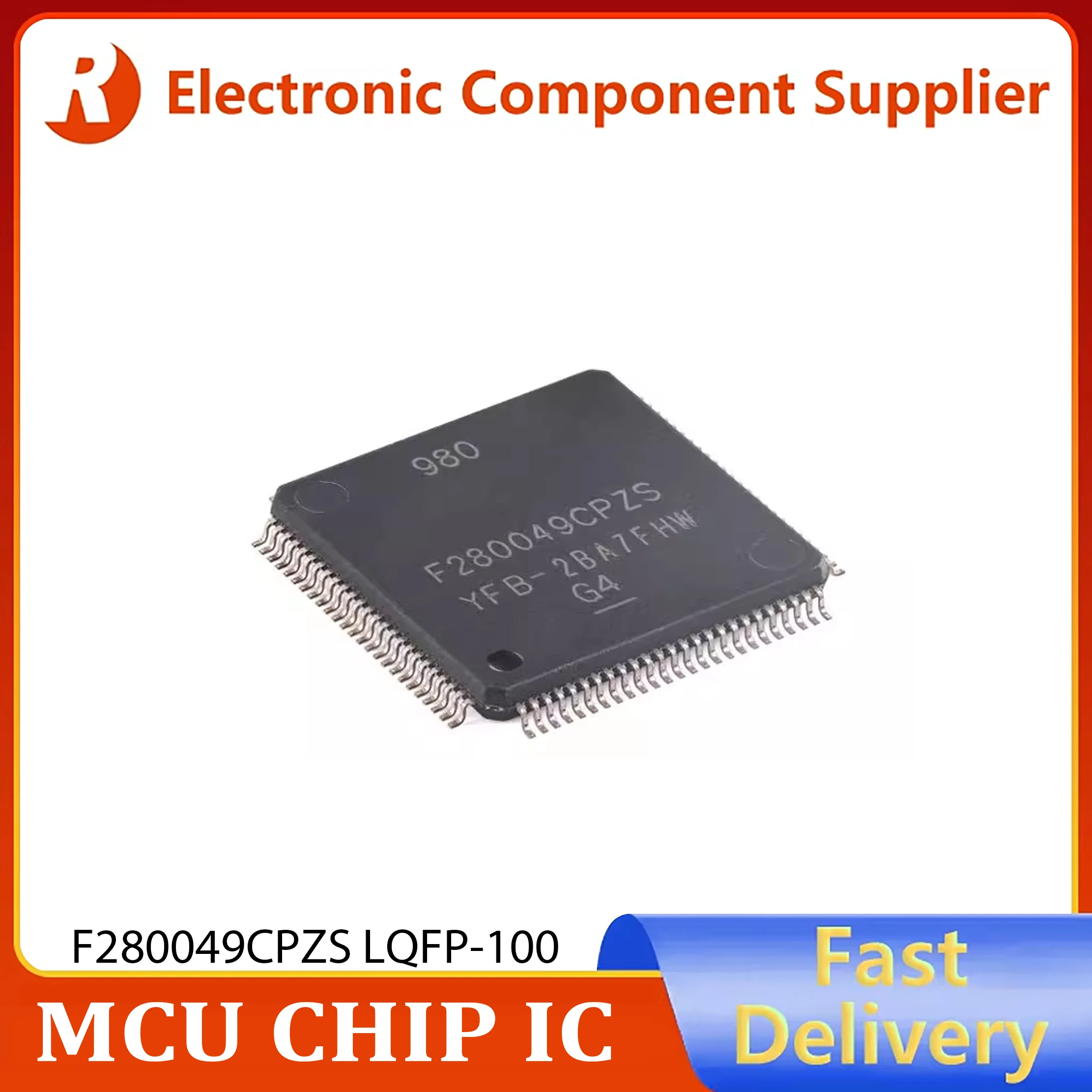 1pcs Genuine F280049CPZS LQFP-100 microcontroller with 100MHz frequency, FPU, TMU, and 256KB flash memory.
