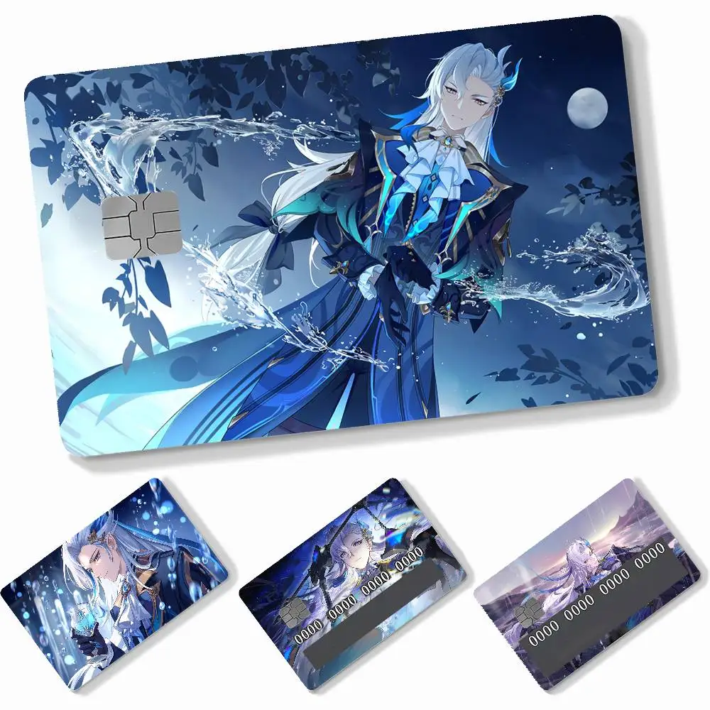 Game Genshin Neuvillette  4pcs Credit Card Skin Stickers Suitable for Bank  Transit Pass Decorative Cover