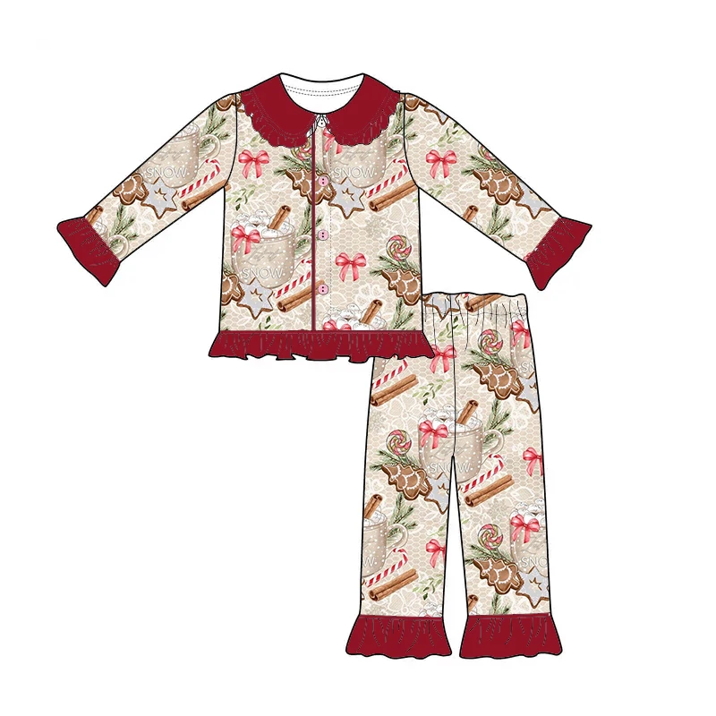 Christmas boutique children's set new lapel short-sleeved tree deer code letter printed trousers girls boys long-sleeved pajama