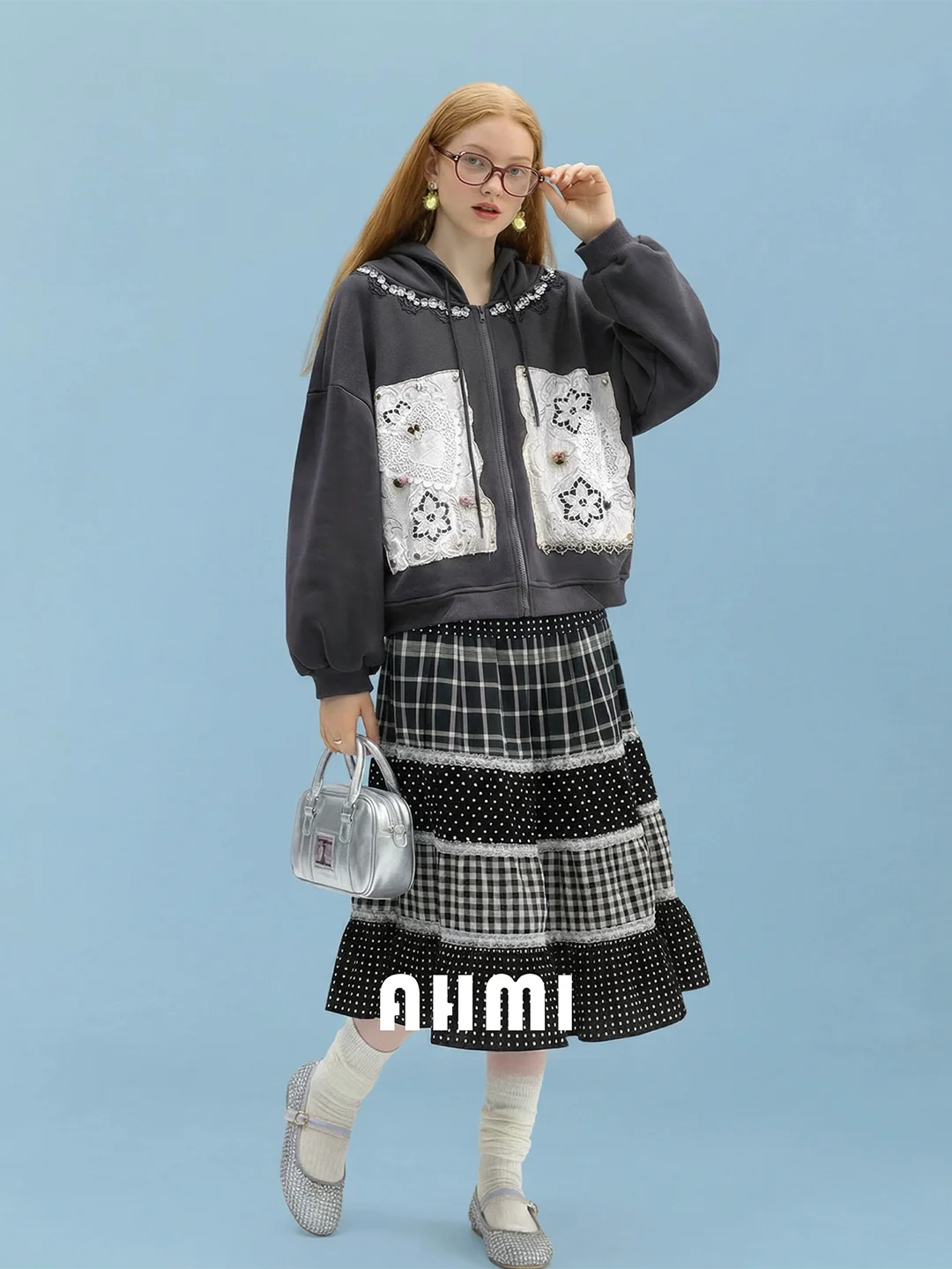 

Толстовка с вышивкой AHMI, свободного кроя, в винтажном стиле, с флисовой подкладкой, для девочек, осенне-зимняя верхняя одежда