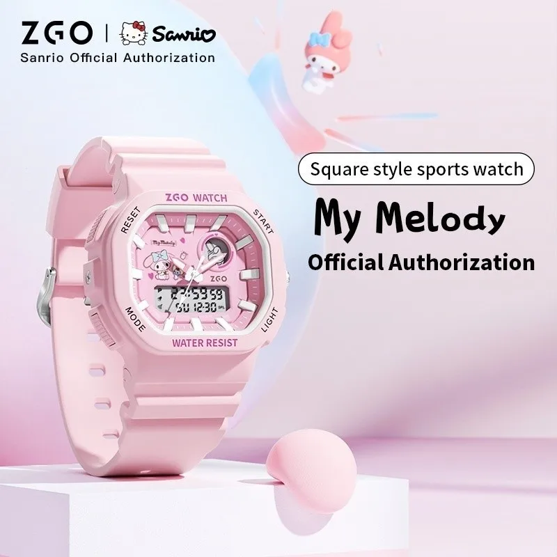 ZGO Sanrio My Melody นาฬิกาเด็กสําหรับเด็กผู้หญิง,น่ารัก Dual Display กีฬานาฬิกาอิเล็กทรอนิกส์,นาฬิกาดิจิตอลกันน้ําของขวัญ 810