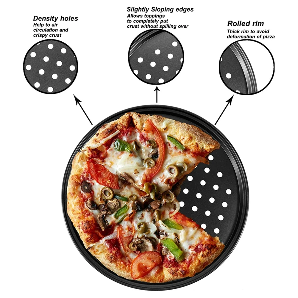 AT14 Pizza Tray Punching Baking Tray Non-Stick With Hole Pizza Mold Barbecue Tray Baking Mold Round Baking Tray