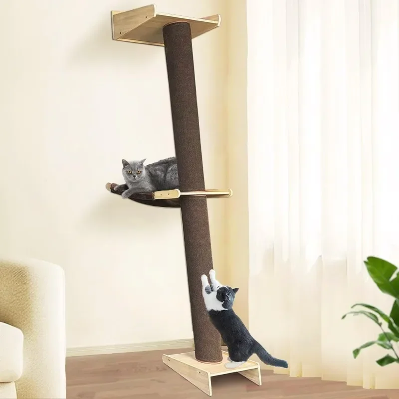 

Wall Mounted Cat Tree 6.6ft, Floor to Ceiling Cat Tree, Cat Climbing Tower with Hammock and Perch, Tall Scratching Post
