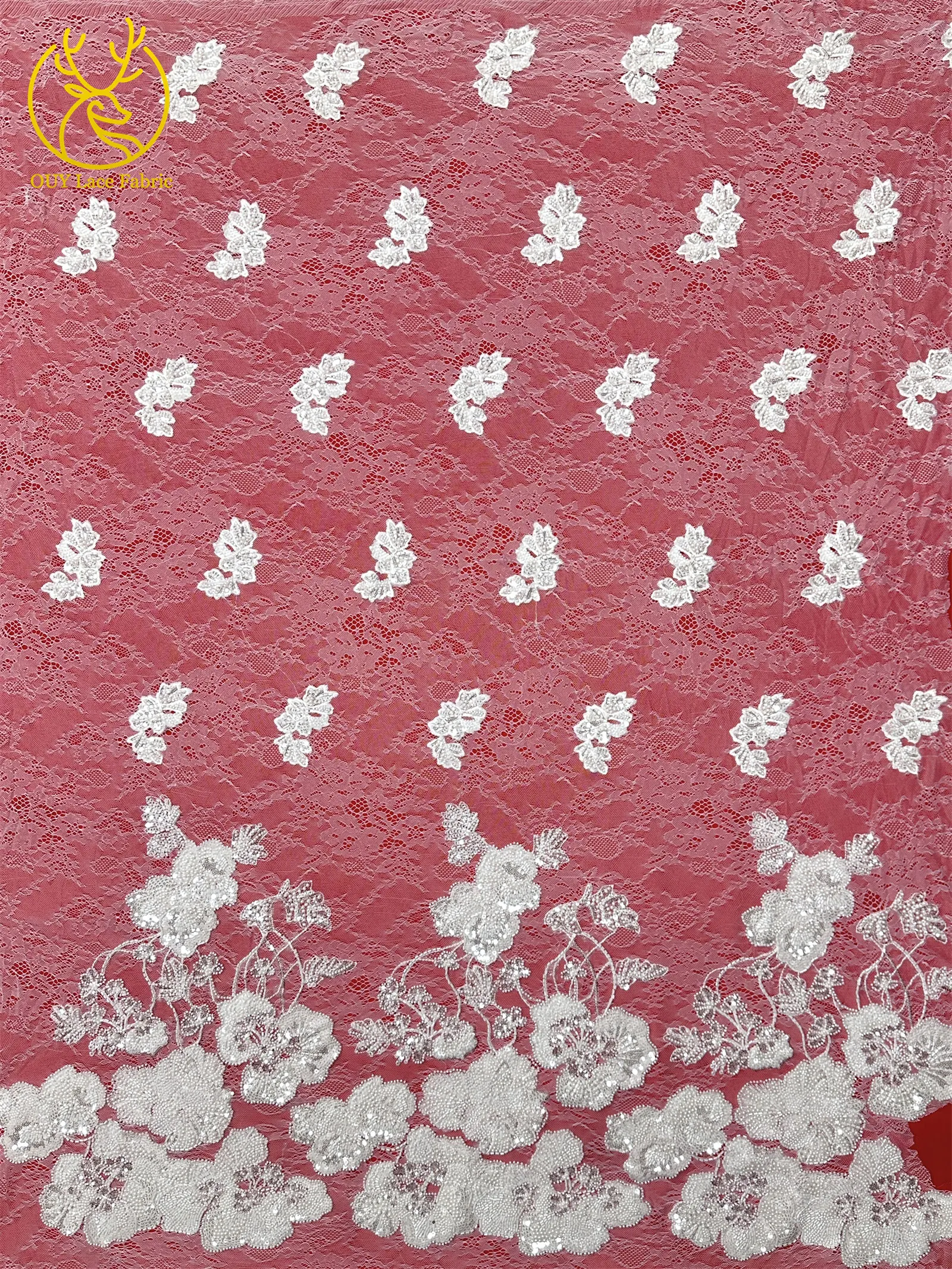 Afrikanischer Perlen-Spitzenstoff, 5 Yards luxuriöser nigerianischer französischer Pailletten-Spitzenstoff, ideal zum Nähen von Damen-Partykleidern – Detail 9