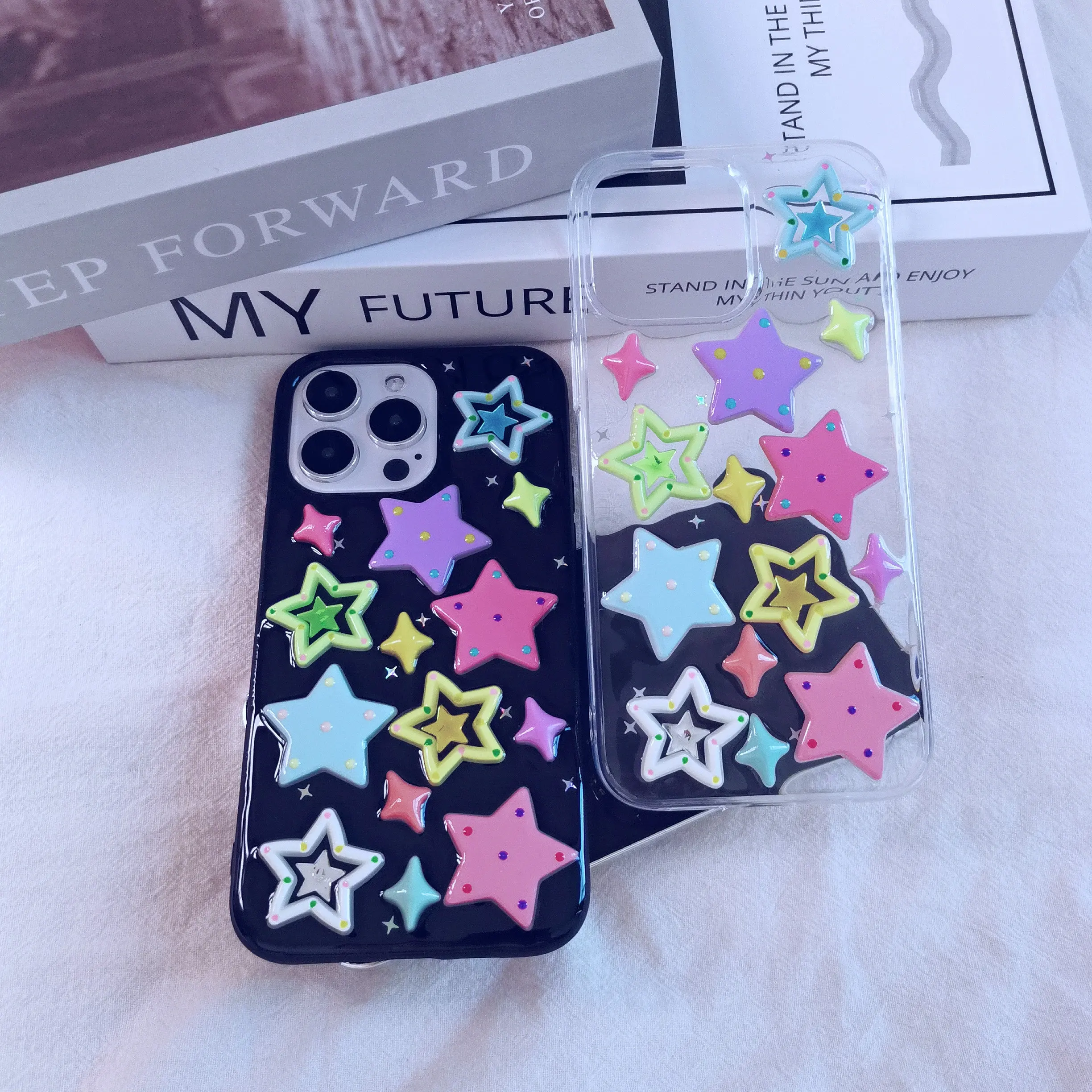 Cute 3D colorful star phone case for iPhone 16 15 14 13 12 11 pro max phone case, women's protective case, gift for her