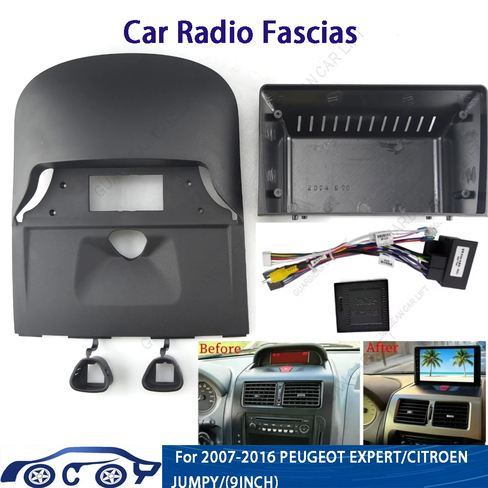 9Inch Car Radio Fascias For 2007-2016 PEUGEOT EXPERT/CITROEN JUMPY Android Stereo Frame Panel With Cable Canbus Decoding
