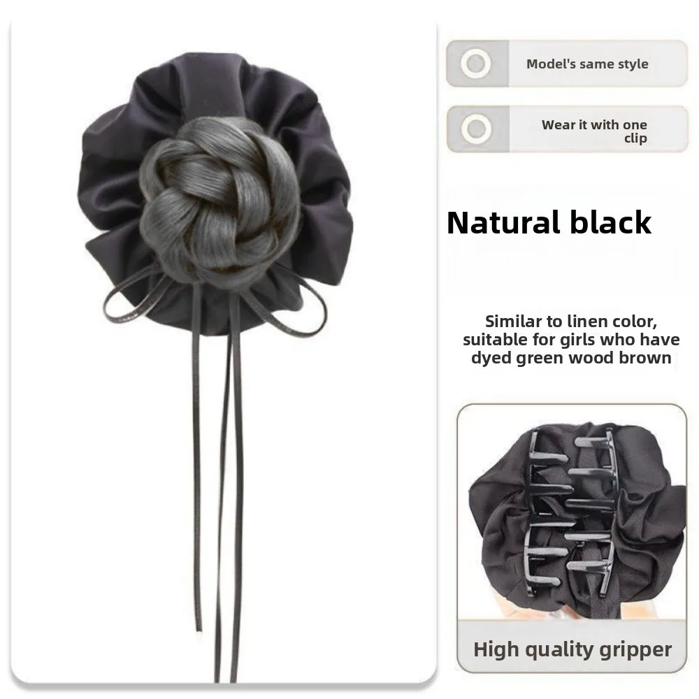 

New Synthetic Hair Bun Claw Clip Bowknot Hair Band Wig Rubber Band Ribbon Fluffy Hairpiece Scrunchies Women