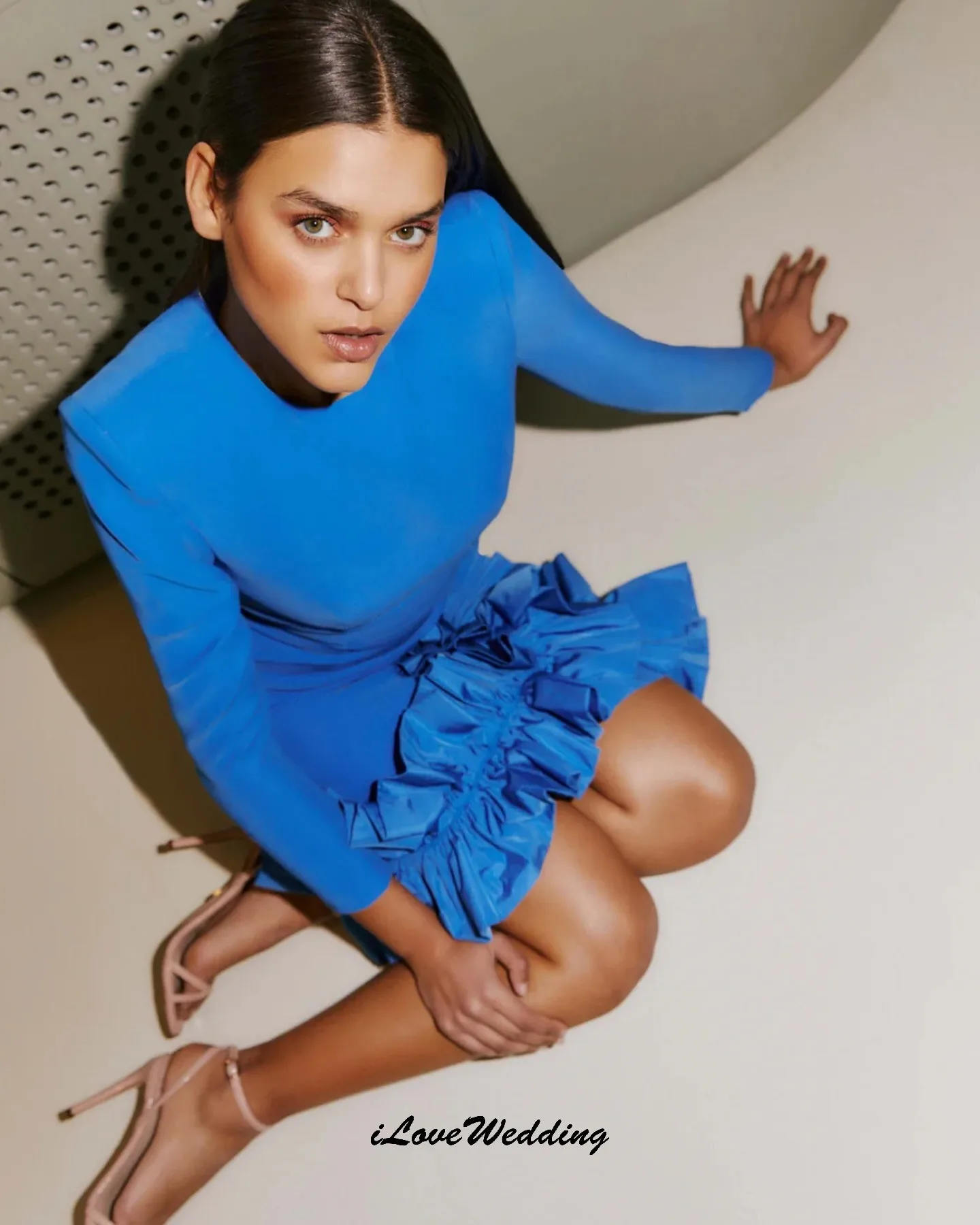 

Blue O-Neck Long Sleeve Cocktail Dresses 2025 Ruffles Elegant Women Party Dress Formal Gowns For Women Knee Length Customized