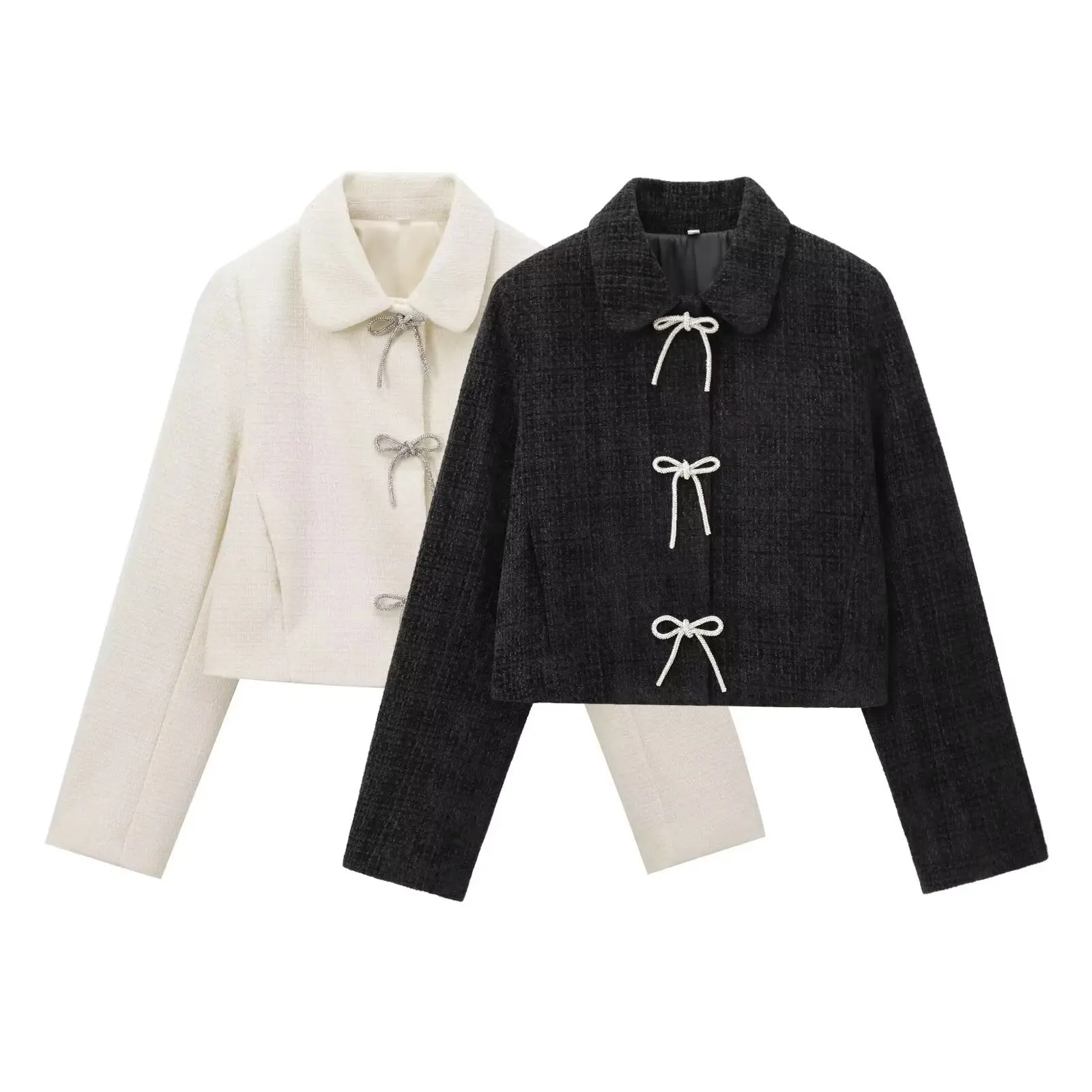 

Женская текстурированная куртка в европейском и американском стиле с бантом и пуговицами, модная плюшевая верхняя одежда