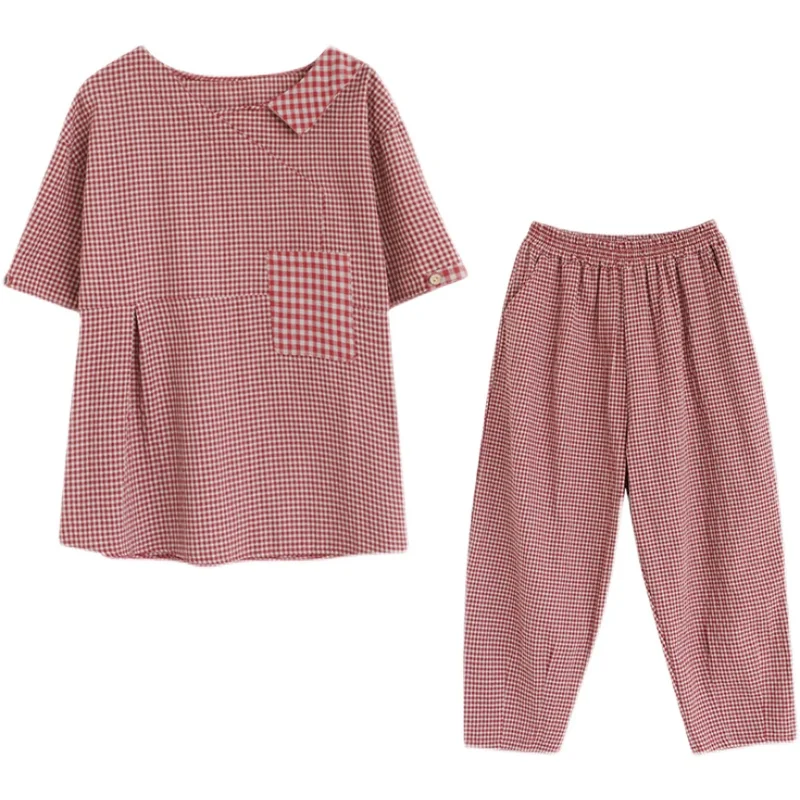 Modny zestaw z bawełny i lnu z elastyczną talią, spodnie typu harlan o długości 7/8, duży rozmiar, damski zestaw dwuczęściowy lub spódnica.