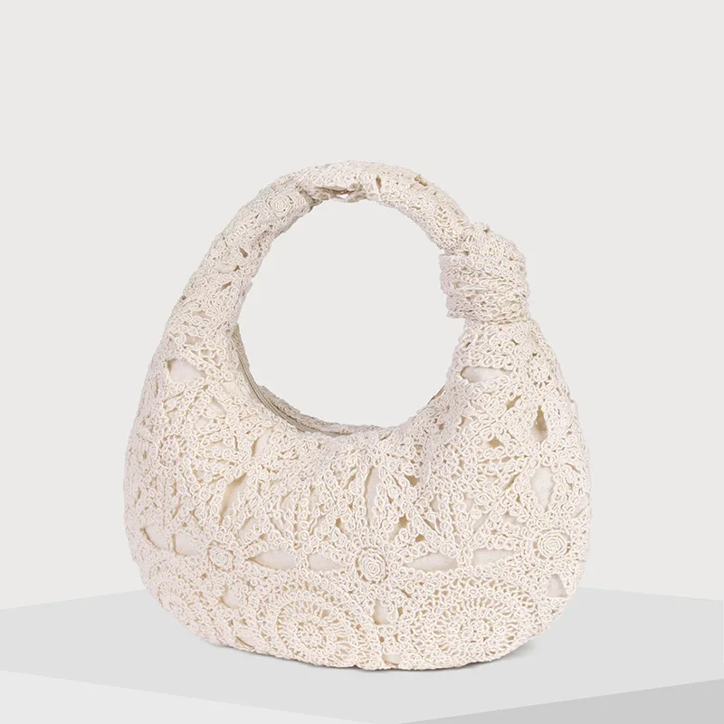 

Hollow Figure Cloud Bags for Women Handbag Rope Crochet Shoulder Bag Half Moon Knitting Shoulder Bag NEW Clutch Underarm Bags