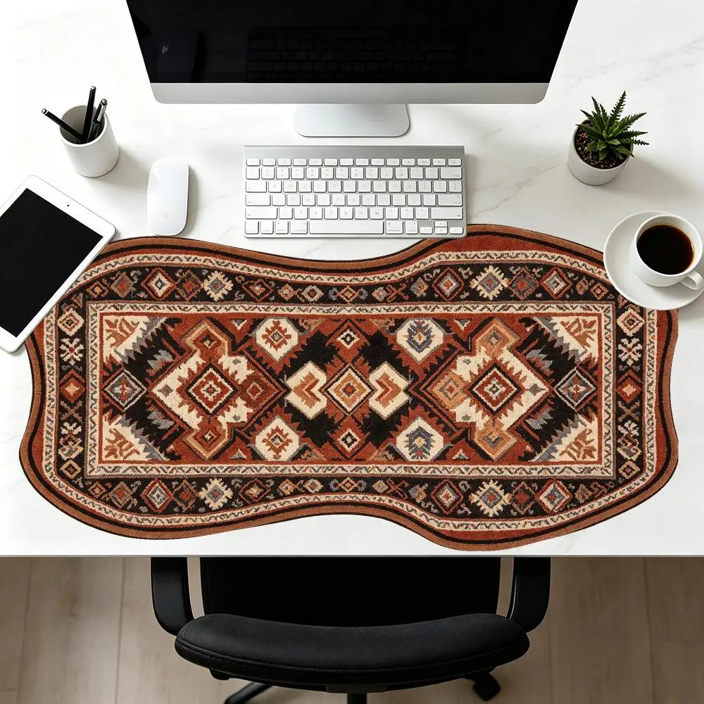 Reddish Brown Geometric Rug Creative Mouse Pad Smooth Cloth Surface Thick Rubber Special Shaped For Classic Office Decor