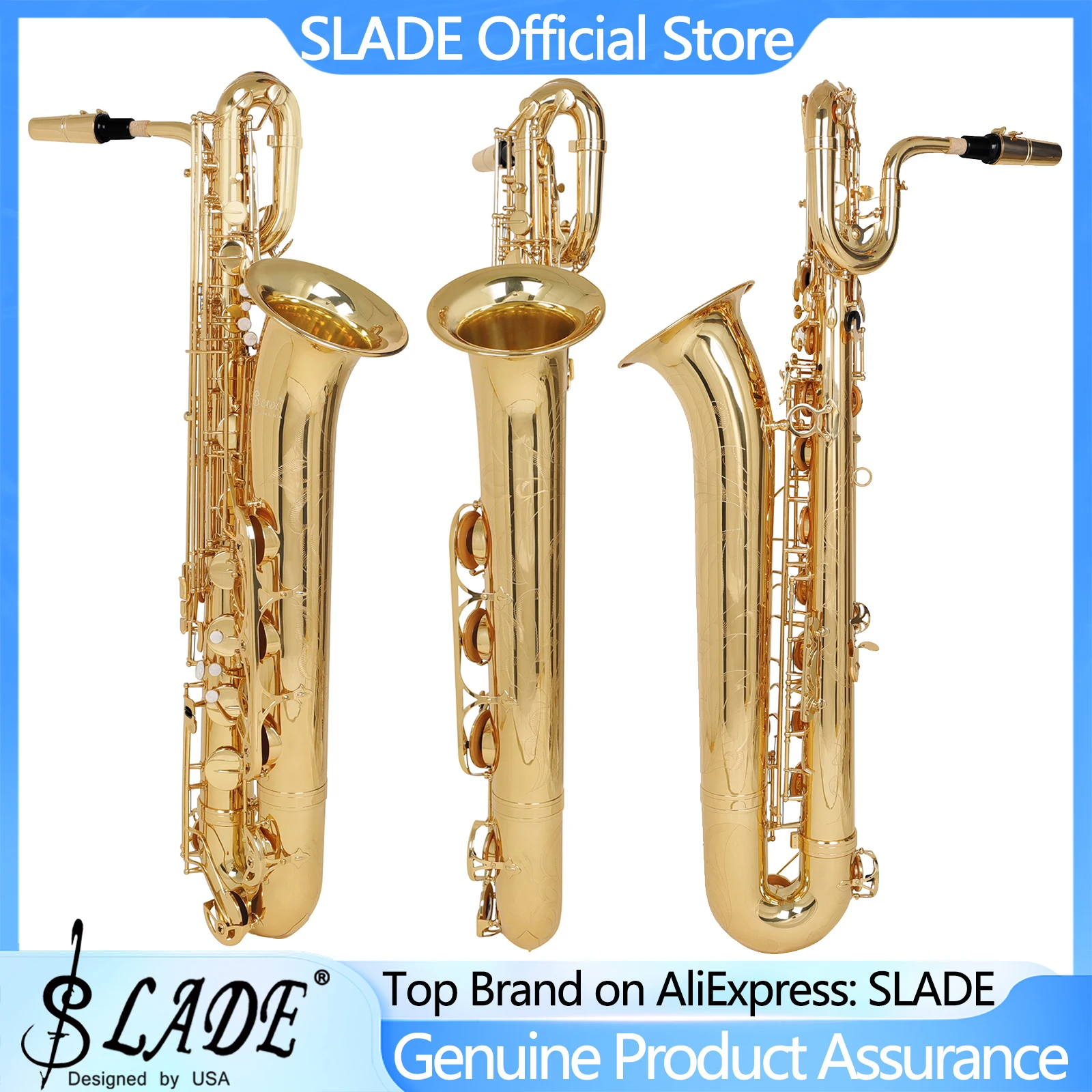 

SLADE Eb Tone Euphonium Sax Orchestra Brass Body Engraved White Shell Keys Gold Colour Euphonium Saxophone Woodwind Instrument