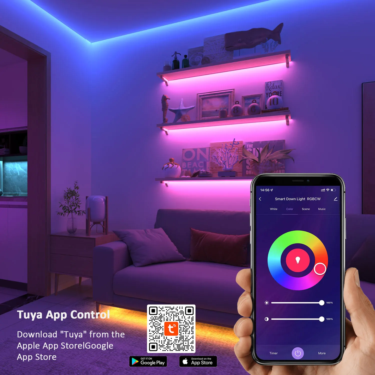 Tuya WiFi LED Strip Lights , Smart LED Light Strip Compatible with Alexa and Google Home,App&Remote&Voice Controlled Music Sync