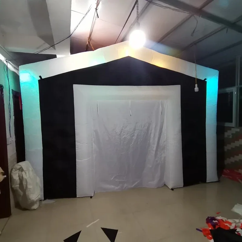 Tienda de campaña inflable blanca interior y negra con forma de cubo de aire para exteriores, sala de exposición terminada con miel para eventos de fiesta