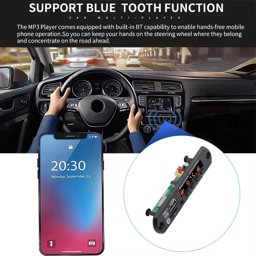 KEBIDUMEI Bluetooth 5.3 Car Kit Wireless MP3 Decoder Board Audio 12V WMA Car Music Player Module Lossless Audio USB AUX TF Radio