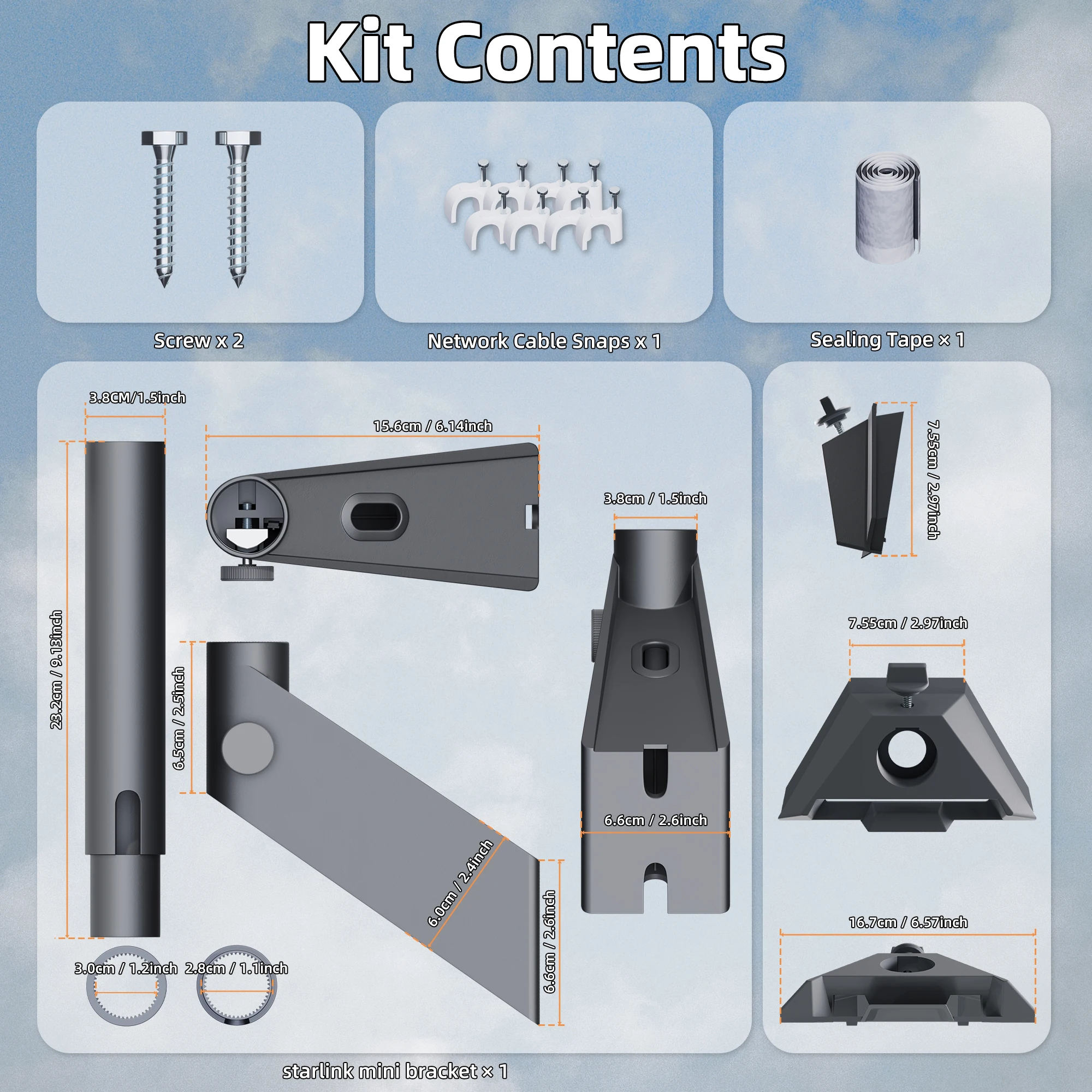Starlink Mini Wall Mount Rustproof & Weatherproof Adjustable Wall/Roof/Pole Mounting Kit 360 Adjustable Starlink Mini Bracket
