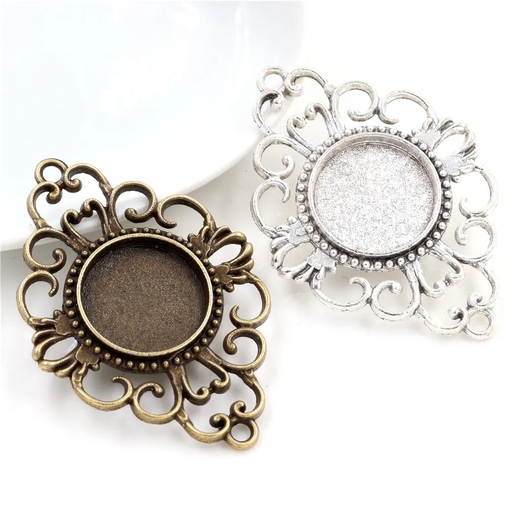 10pcs 18mm Inner Size Antique Bronze Antique Silver Plated Flower Connection Style Cabochon Base Cameo Setting Charms Pendant