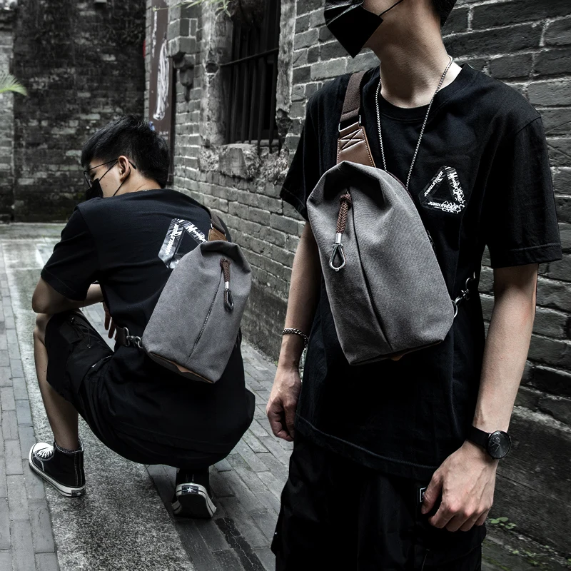 MATE ELAN Male Canvas Sling Bag Small Vintage Color Crossbody Chest Bag Outdoor Sport for Men Cycling Travel One Shoulder Bag