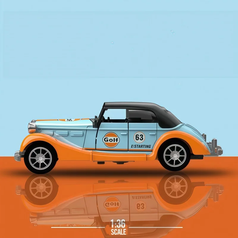 Retro racing-themed classic car alloy model, 1:36 scale, die-cast metal decorative item, suitable for home and office desk colle