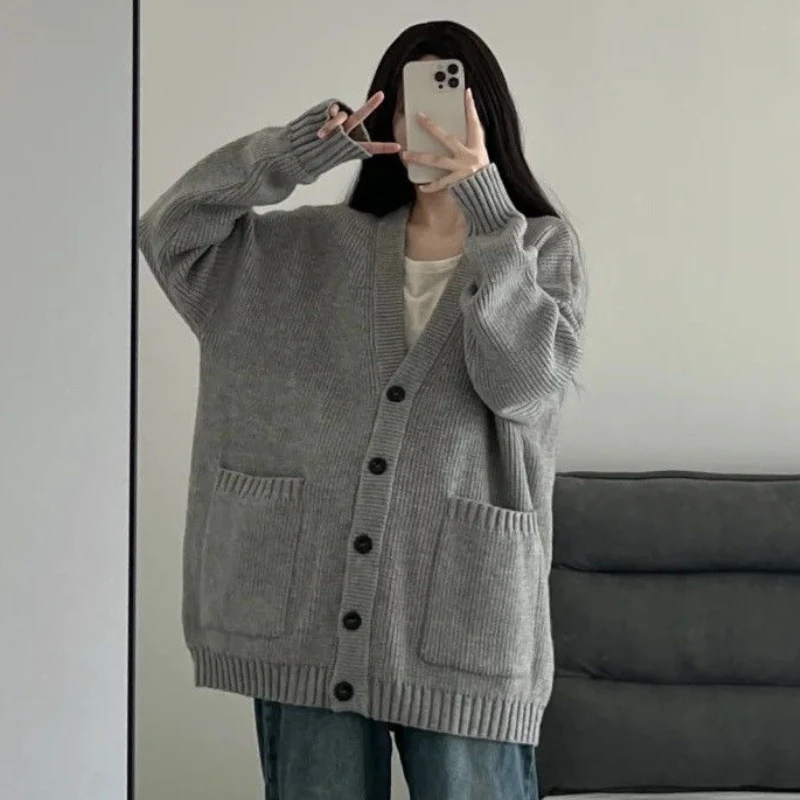 Cardigans for Women Baggy Japanese Style Kawaii Girls Knitted Jacket Autumn Winter Pockets Casual Fashion Students Vintage Chic