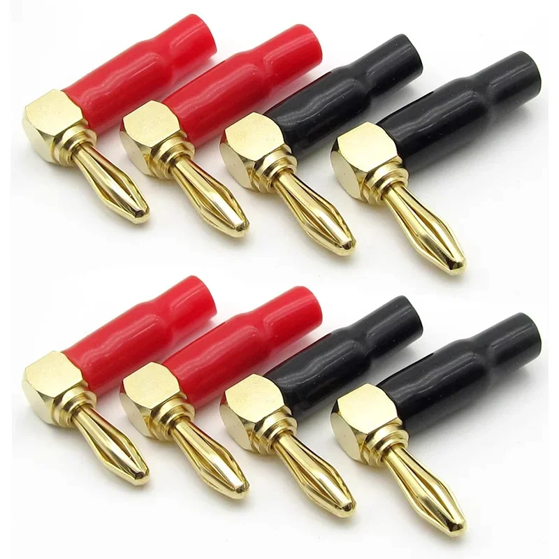 4pcs 4mm L-shaped Right Angle Banana Plug Soft Plastic Shell 90 Degree Banana Connector Red Black for Audio Video Speaker