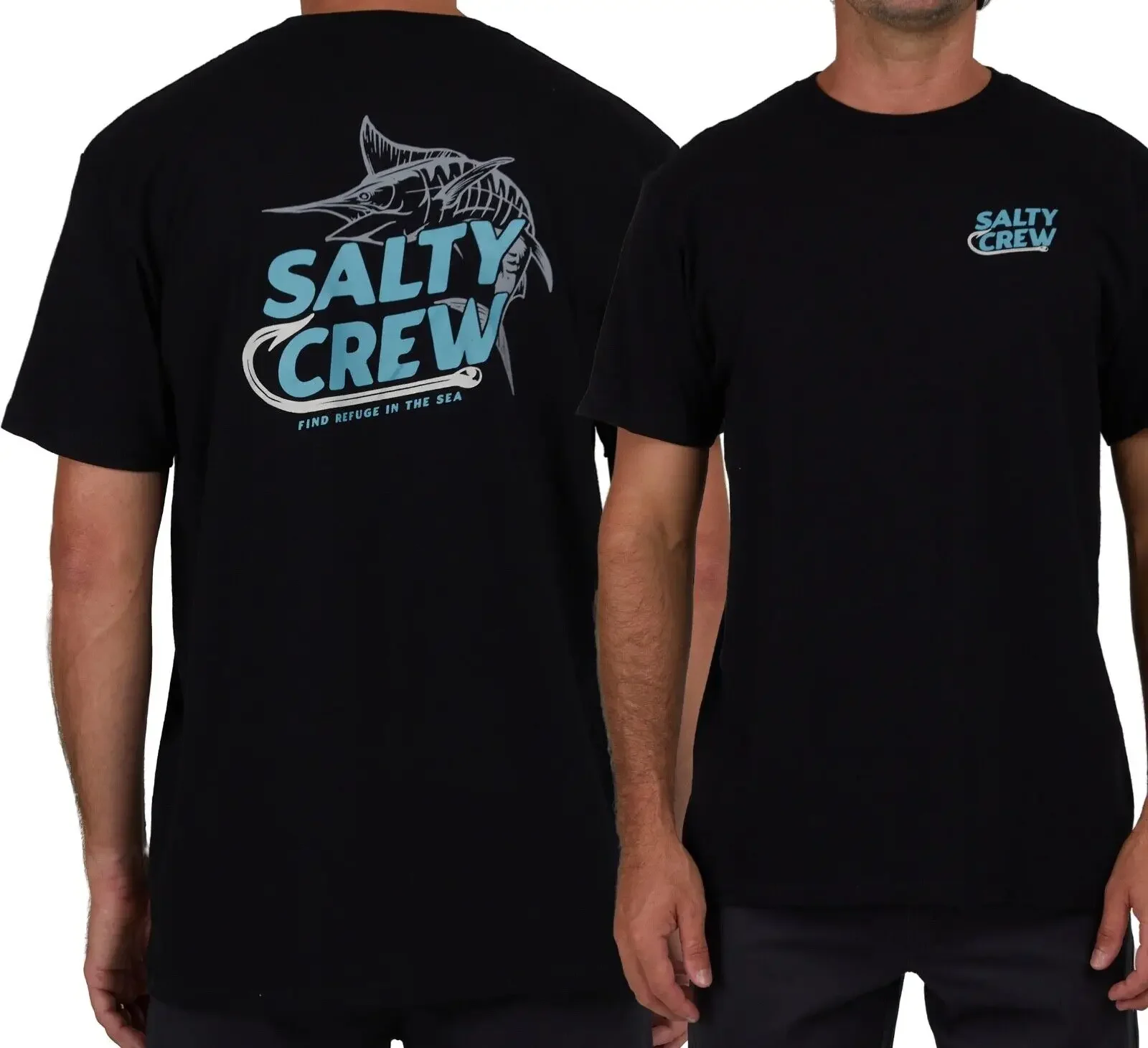 Salty Crew Hook Up-Camiseta Premium para hombre, camisa negra S/S, RSLT-35