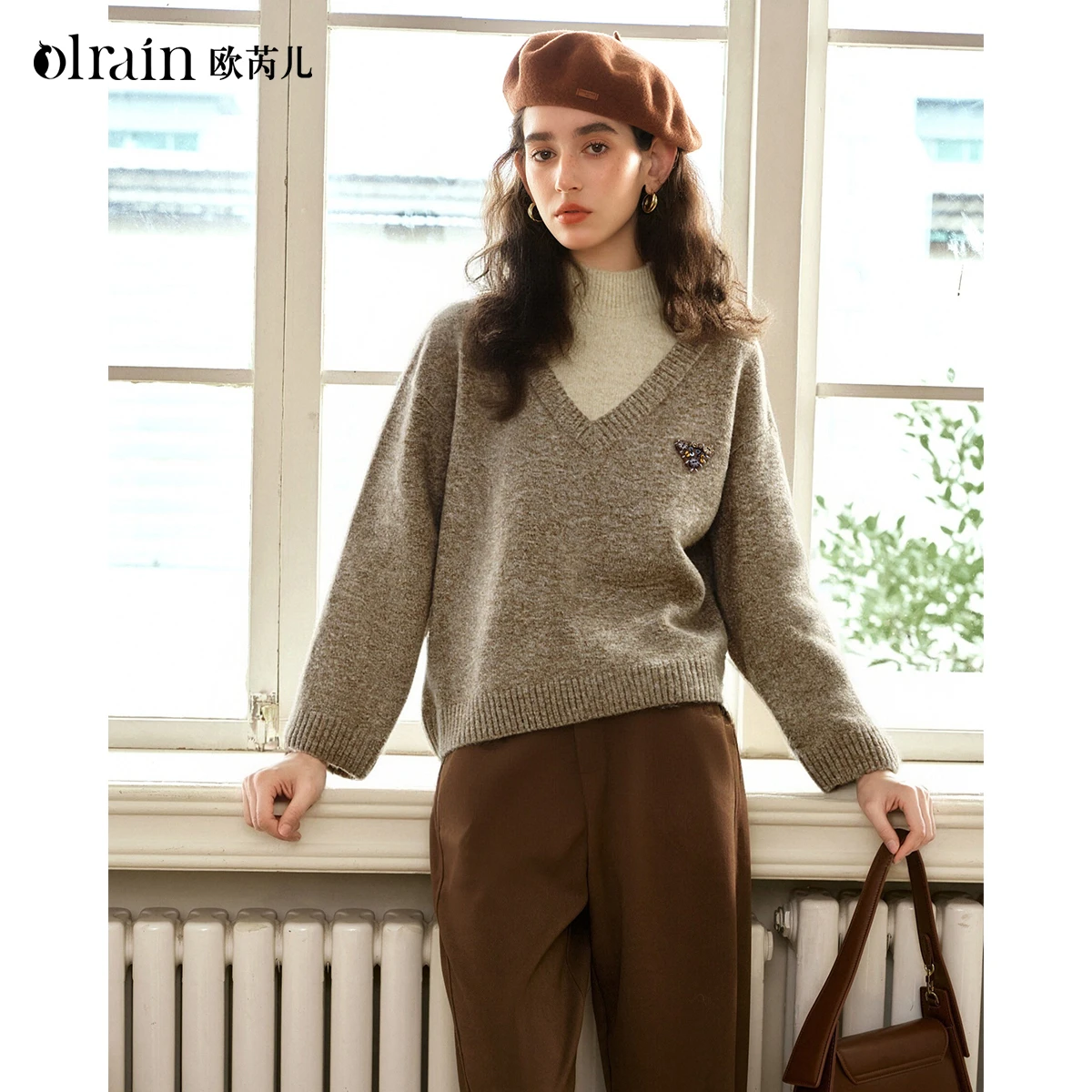 

OLrain Women's Mock Two-Piece Pullovers 2025 Autumn Turtleneck Long Sleeve Sweaters Lazy Casual Comfortable Knitwear O57DM002605