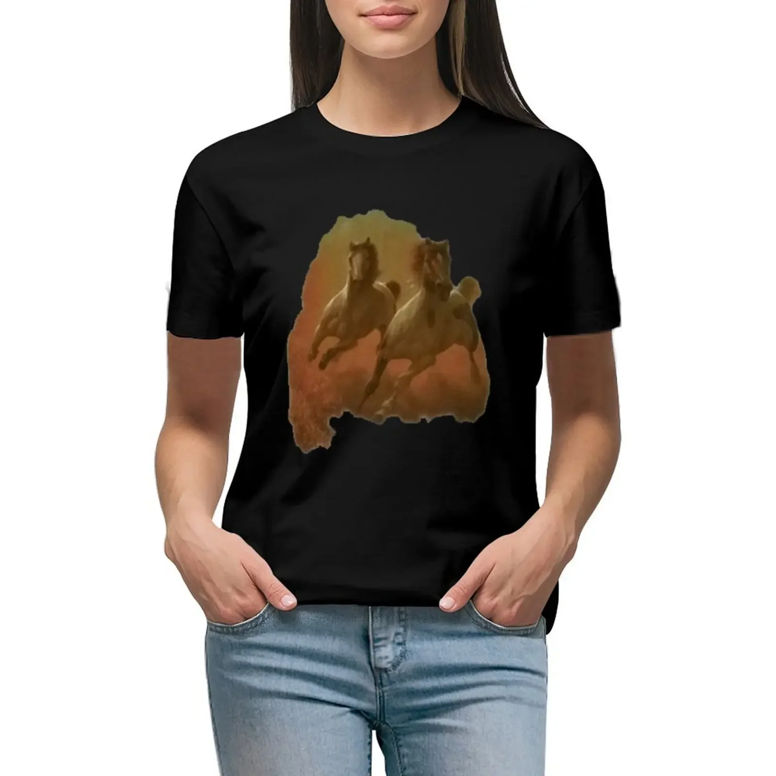 

Galloping Horses Shirt T-Shirt female hippie clothes Short sleeve tee plus size t shirts for Women loose fit