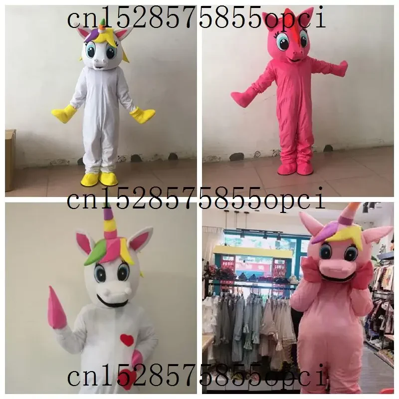 

Pink White Unicorn Mascot Costumes Fancy Dress Party Mask Cosplay Costumes Advertising Brithday Cartoon Chase props Clothing