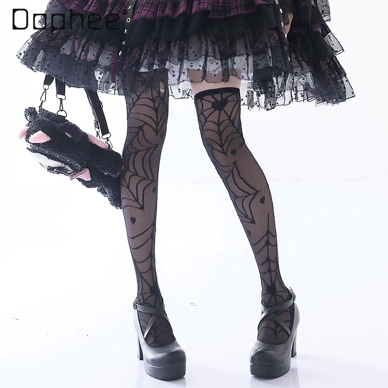 

Lolita Stockings Spider Web Thin Knee Socks Japanese Y2k Sexy Gothic Vintage Halloween Clothing Alternative Legging New