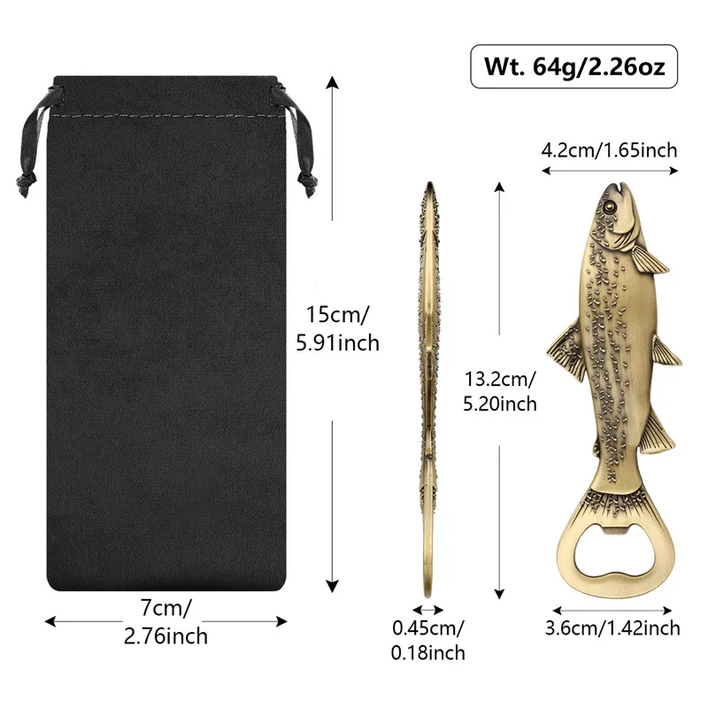Unique Trout Design Metal Beer Openers Bottle Can Opener Corkscrew for Kitchen Club Party Wedding Barware Accessory Gift Bag