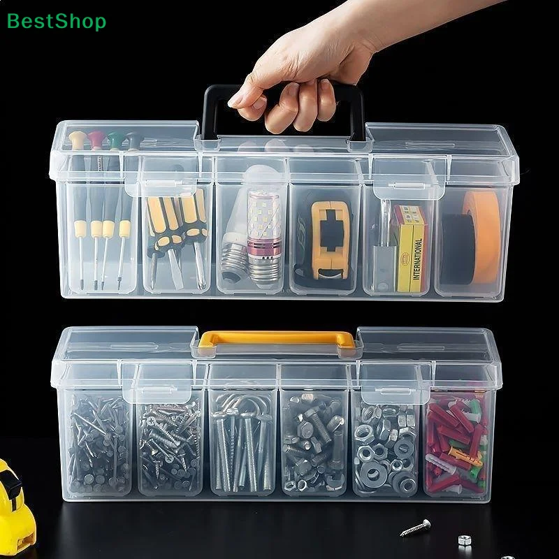 ☪Hardware Tool Storage Box,Multi-Compartment Transparent Tool Organizer,Screw And Accessory Sorting Box, Household Screw, Wrenc
