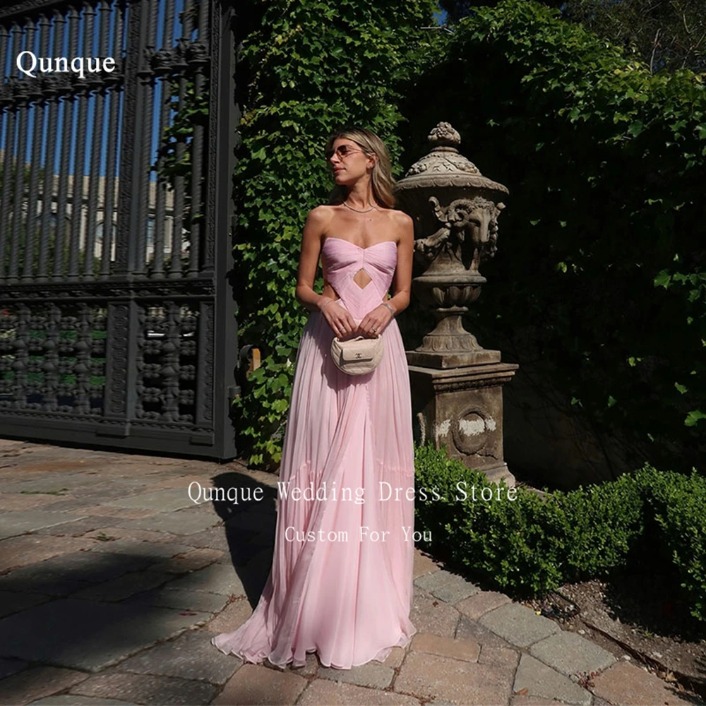 

Qunque Sexy Criss-Cross Sweetheart Long Prom Dress Pleated Chiffon Hollow Robes De Soirée Skirt Ruched Lace-up Vestido Festa