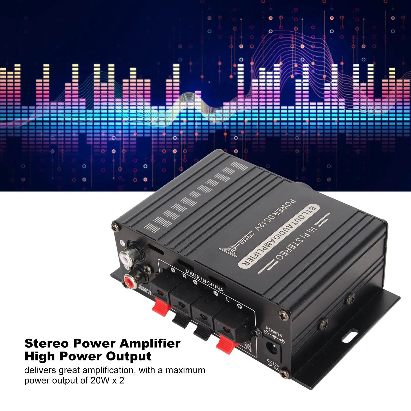 Bluetooth 5.0 Power Amplifier Clear Sound Quality Aluminium Alloy 20Hz to 20KHz 12V Universal for Car Home Home Power Amplifier